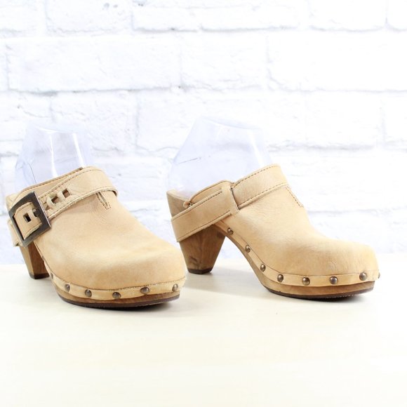 SANITA Brown Leather Wood Heel Backless Ankle Stra - Picture 3 of 9